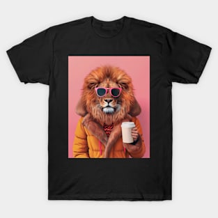 Fashionable Lion with Coffee T-Shirt
